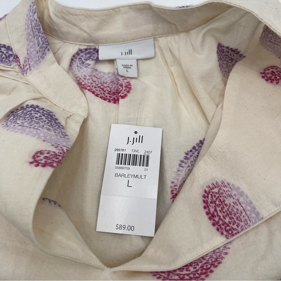 J. Jill Large Oversized Split Neck Cotton Blouse Top Puff Sleeves Lightweight - Picture 11 of 16